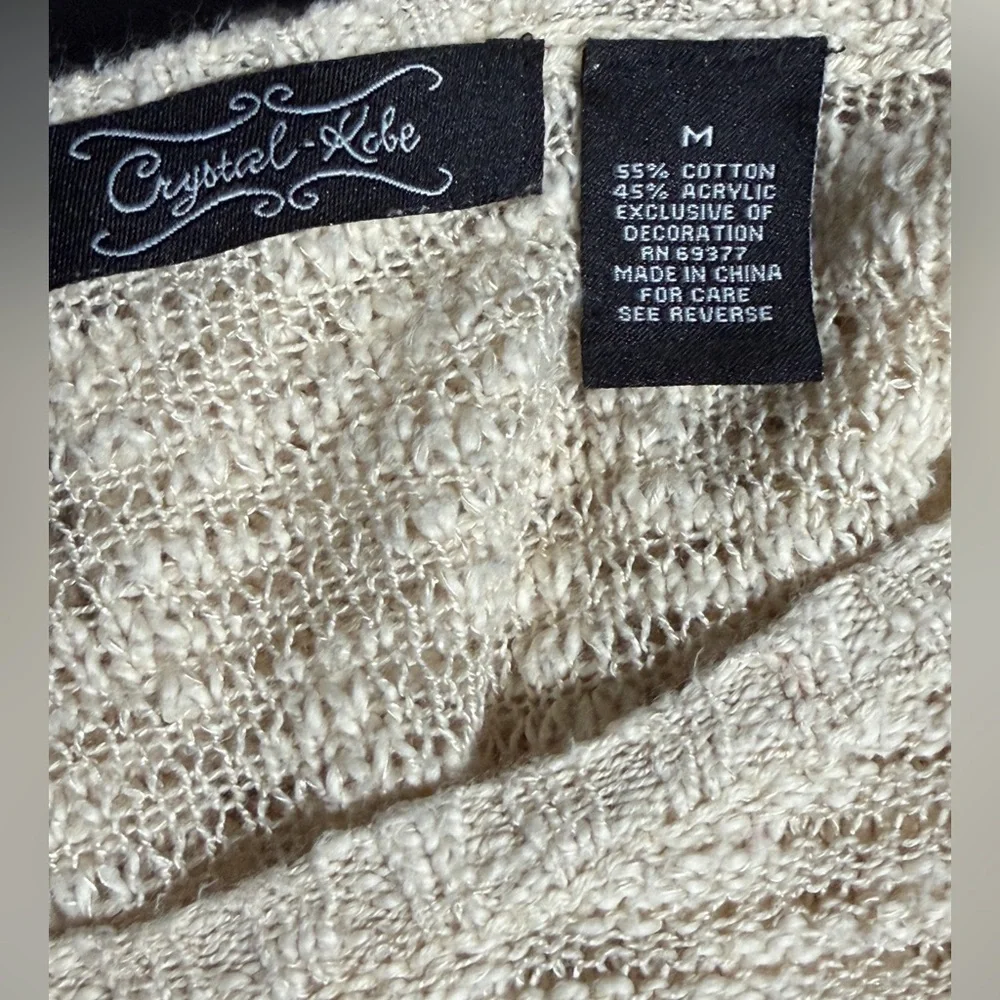 Crystal Kobe Cream Knit Sweater with Lace Hemline Boho Chic Size M